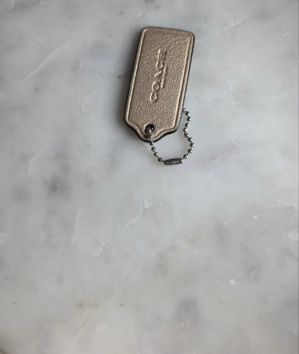 Authentic COACH Metallic Gold Leather Hangtag W/ Silver Chain